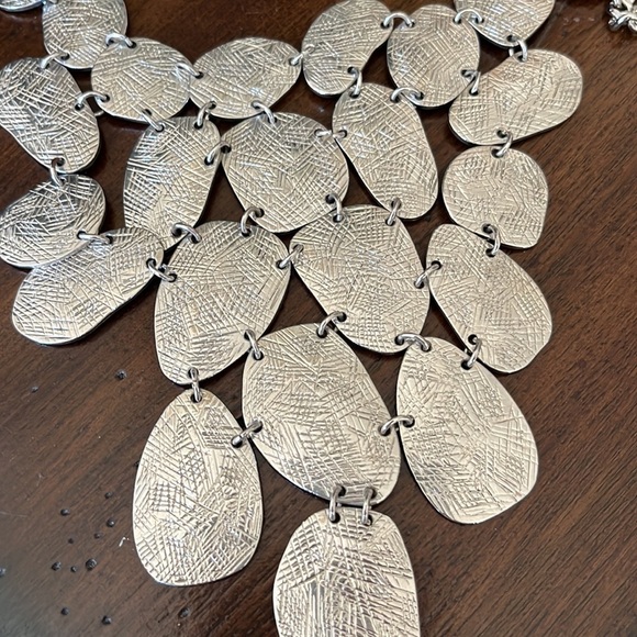 Natasha Large Bib Style Statement Necklace Silver Tone Big Bold - Picture 5 of 11